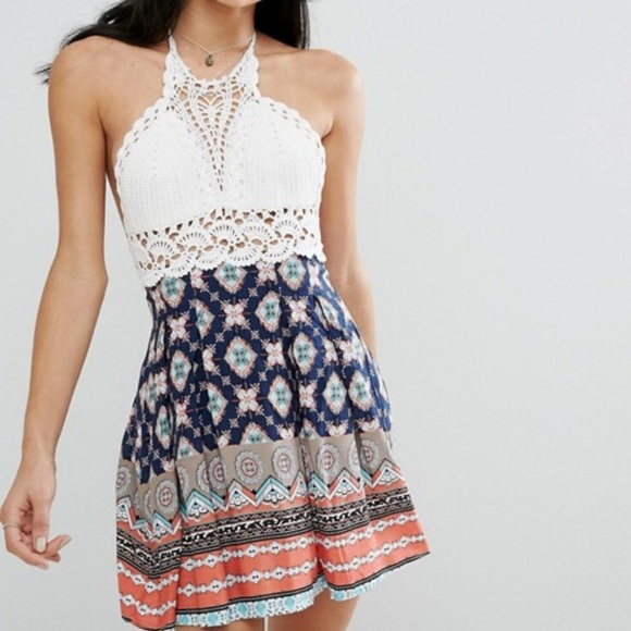 Kiss The Sky Crochet Top Print Festival Dress - Picture 2 of 8